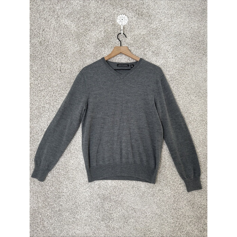 Saks Fifth Avenue Sweater Mens Large Gray Long Sleeve‎ Pullover VNeck Wool Blend